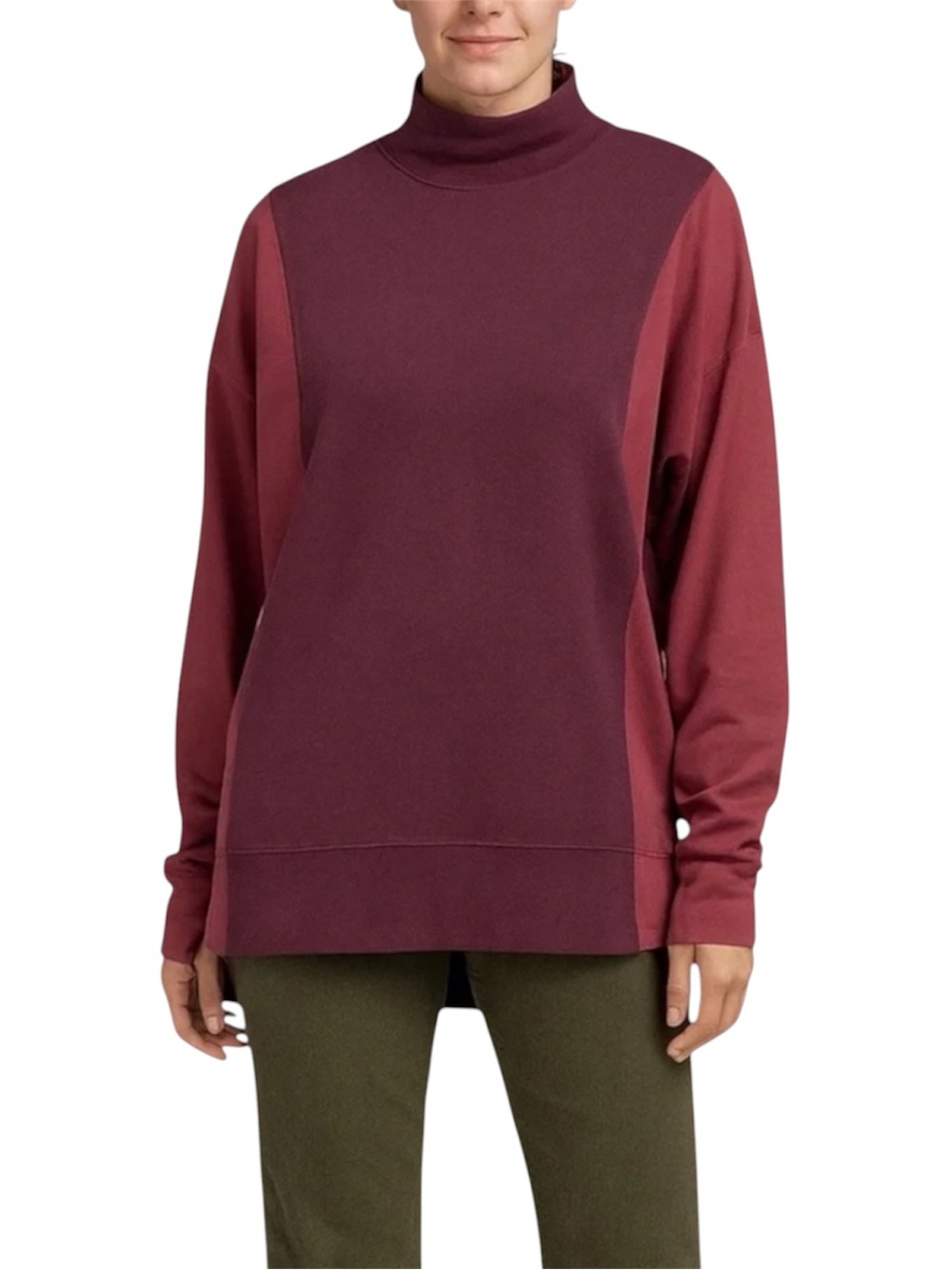 Athleta Burgundy Colorblock Mockneck Pullover Sweater Tunic Small